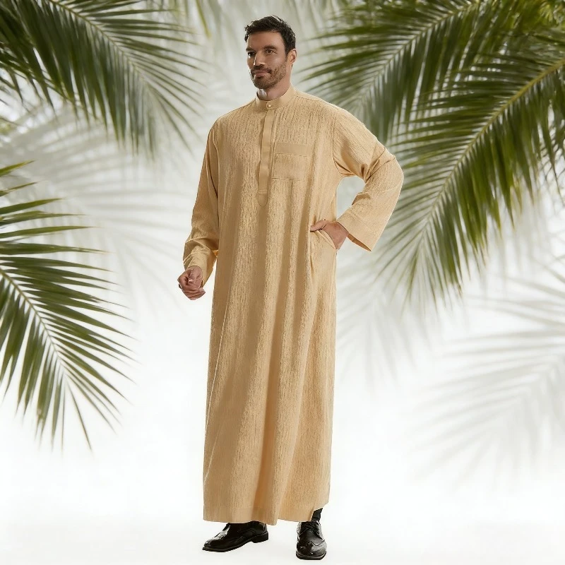 

Middle Eastern Men Long Robe Standing Collar Button Ethnic Traditional Clothing