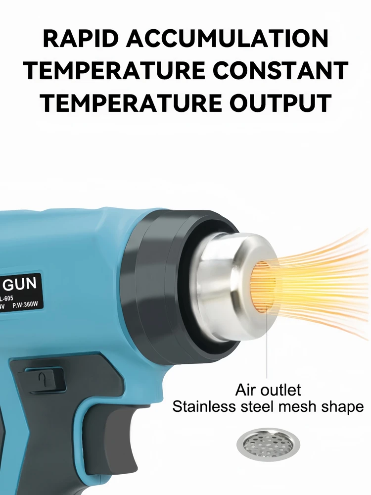Imagem -03 - Pistola de Calor Eléctrica sem Fios Pistola de Calor Portátil com Bicos Makita Dewalt Milwaukee Bosch Black Decker Bateria Li-ion 18v24v