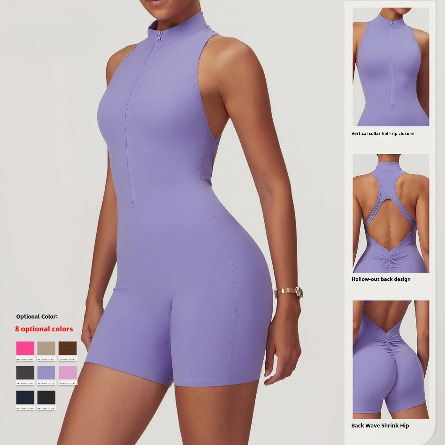 New V Back Scrunch Sports Jumpsuit Women Gym Rompers Sleeveless Sportswear Bodysuits Women Zipper One-Piece Suit Yoga Clothing