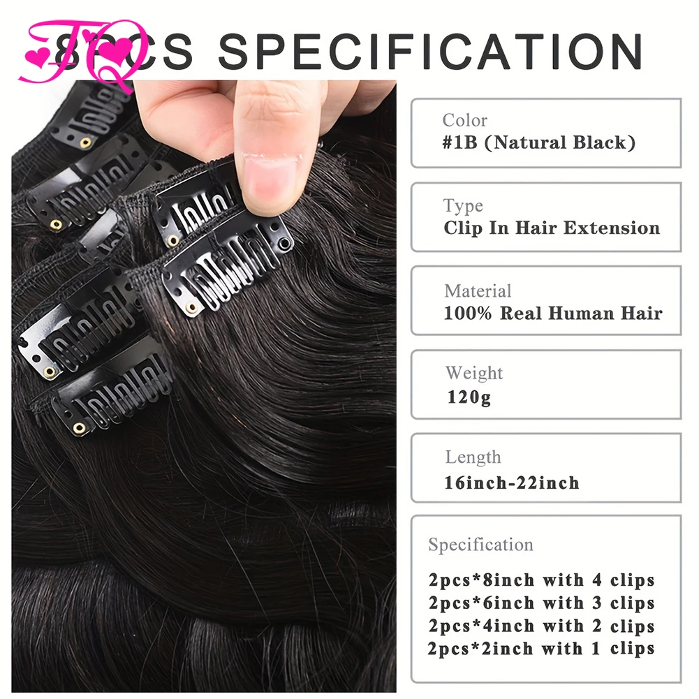 Body Wave Human Hair Clip in Extensions 120g Full Head Clip ins for Women 100 Unprocessed Brazilian Virgin Human Hair Black 8Pcs