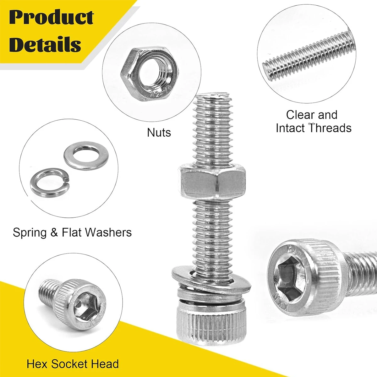 172 قطعة M6 304 الفولاذ المقاوم للصدأ المسمار M6x8/10/12/16/20/25/30/35 مللي متر سداسية المقبس رئيس الترباس مجموعة الجوز قفل مسطح غسالة