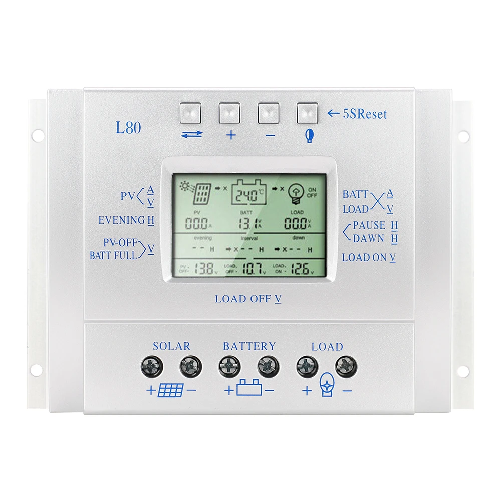 

60A 80A 12V 24V Auto Solar Panel Regulator for Max 50V Input All Data In One Display L60 L80 L Series Solar Charge Controller