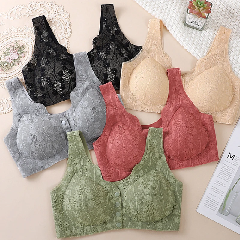 Soft Cups Before The Button In The Elderly Underwear Breathable Women Without Steel Ring Tank Top Lace Large Size Bra For Women