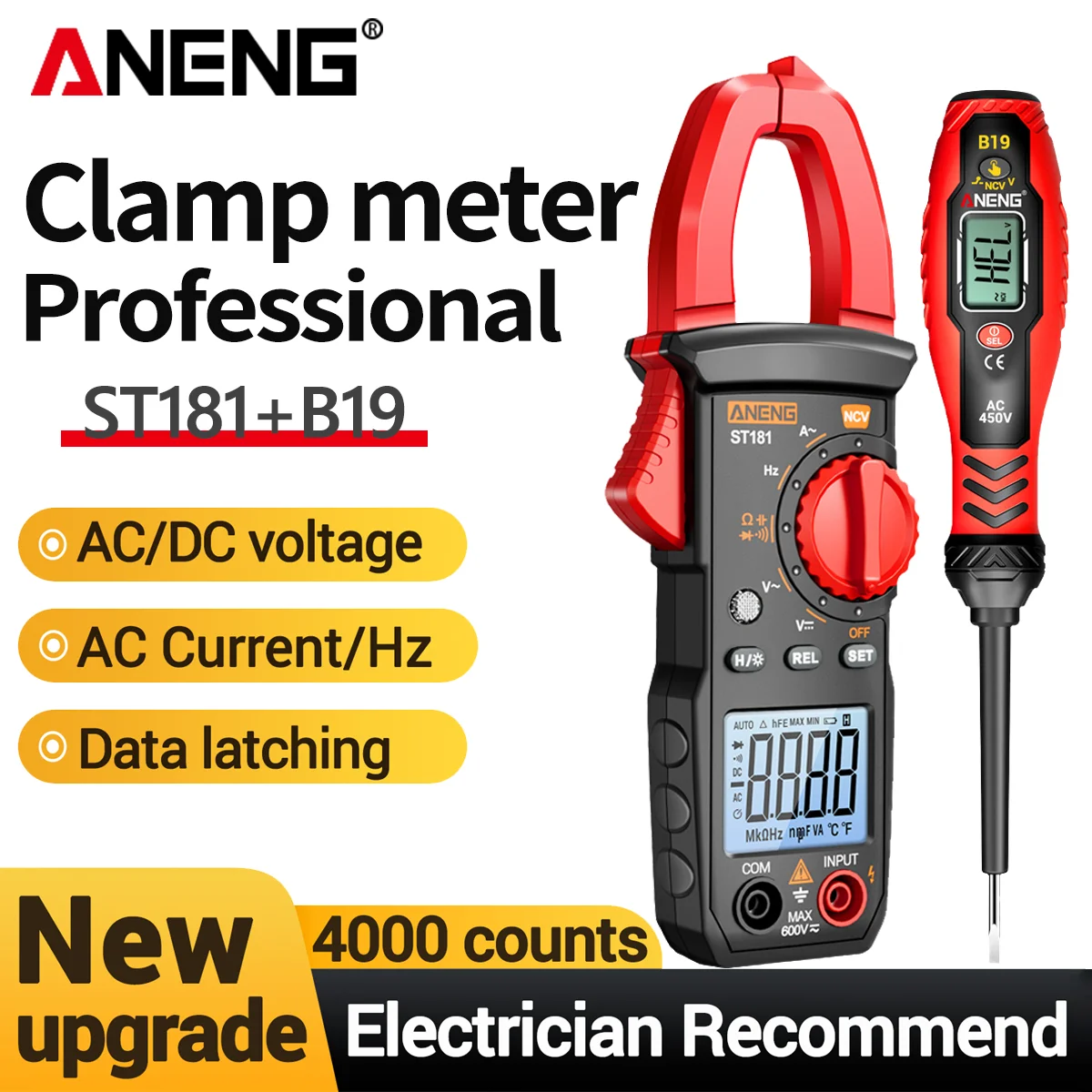 ST181 Digital Clamp Meter Multimeter With Advanced Tester Pen 4000 Counts AC Current Voltage Ammeter Hz/NCV/Ohm Tester Tools