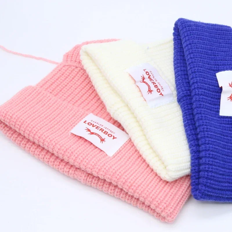 2024 Winter Loverboy Cat Ear Knit Hat Solid Warm Beanies Hat Cute Fashion Hooded Cap Niche Designer Hip-hop Personality Cold Hat