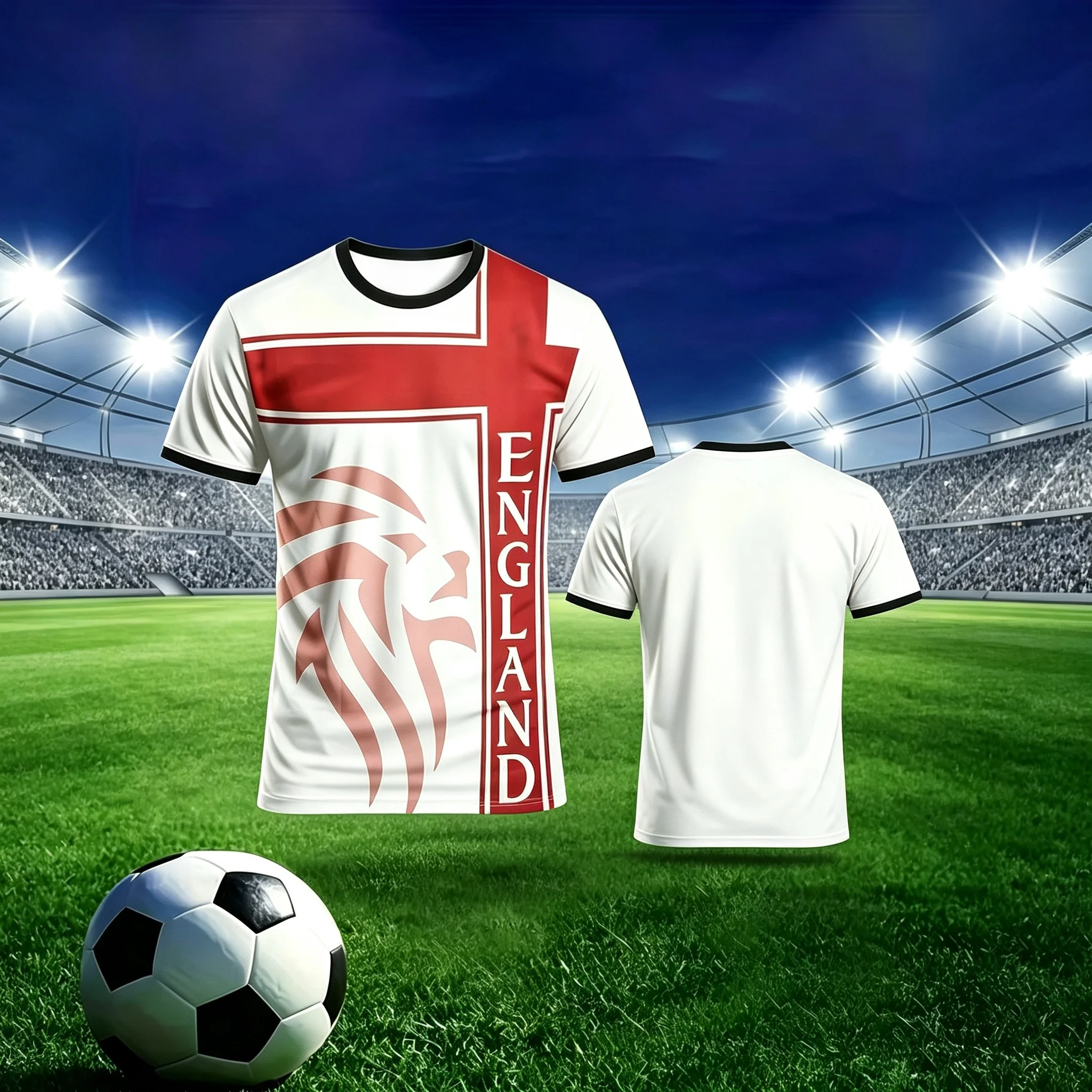 ENGLAND Letter Lion Print England Fan Sports Jersey, Retro Flag Splicing Design, Multi‑color Unisex For Soccer Game & Training