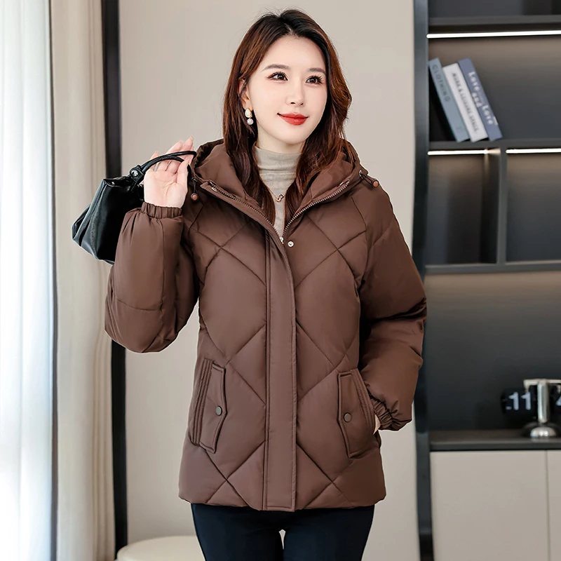 Women's Winter Thiened down Cotton Jaet Warm Coat Loose Fit ort Sle Hooded Small Cotton Padded Korean Version