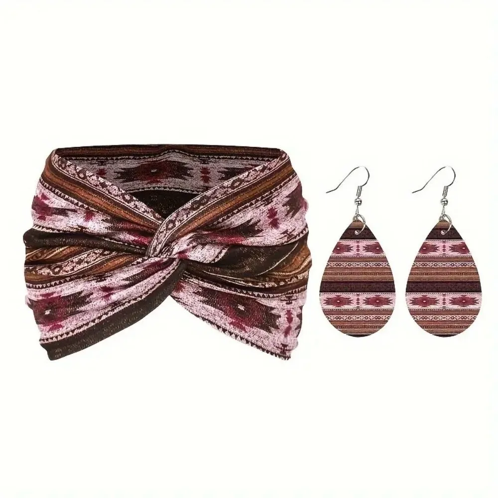 3pcs Ankara Print Twist Headband Earrings Set Boho Wide Women's Hairband Set Kente Hair Tie Women's Earrings Set Daily Use