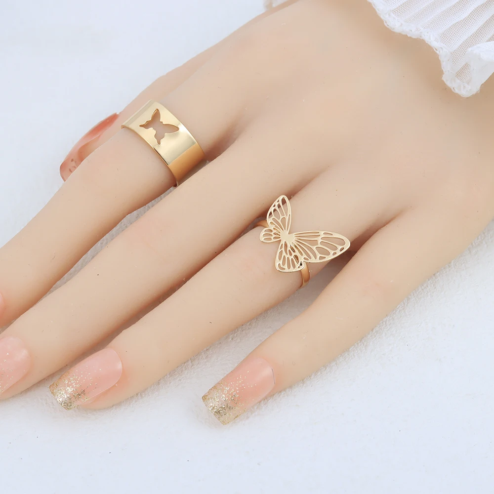 50 Pcs/Lot Hollow Pearl Vintage Butterfly Rings for Women Geometric Trendy Jewelry Accessories Party Gifts