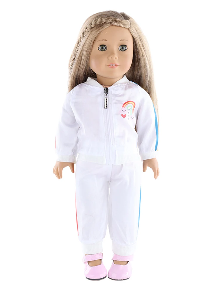 Cute Rainbow Sweat Suit For 18 inch American Doll Beautiful Daily Casual Reborn Doll Clothes Girls Toys Our Generation Gifts