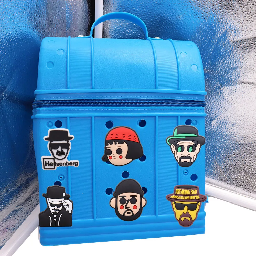 Single Sale 1PCS PVC Cute Cartoon Shoe Charms Man Woman Breaking Bad Garden Shoes Ornaments Slipper Accessories Holiday Present
