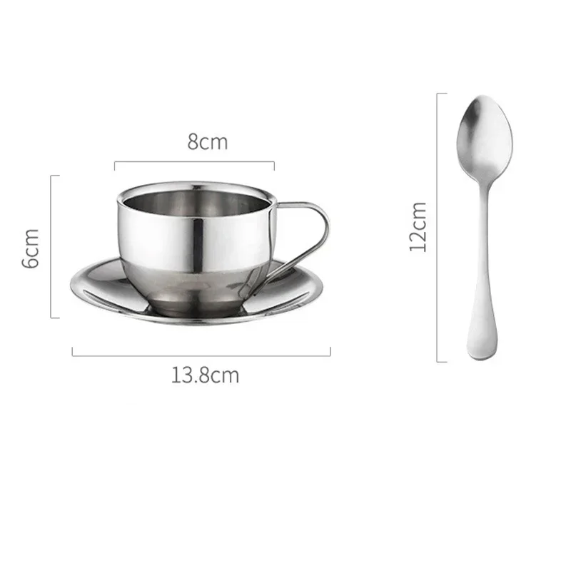 Stainless Steel Coffee Cups Set Pull Flower Cafe Mug Tea Milk Saucer Mat Spoon Double-walled Espresso Coffee Glasses Accessories