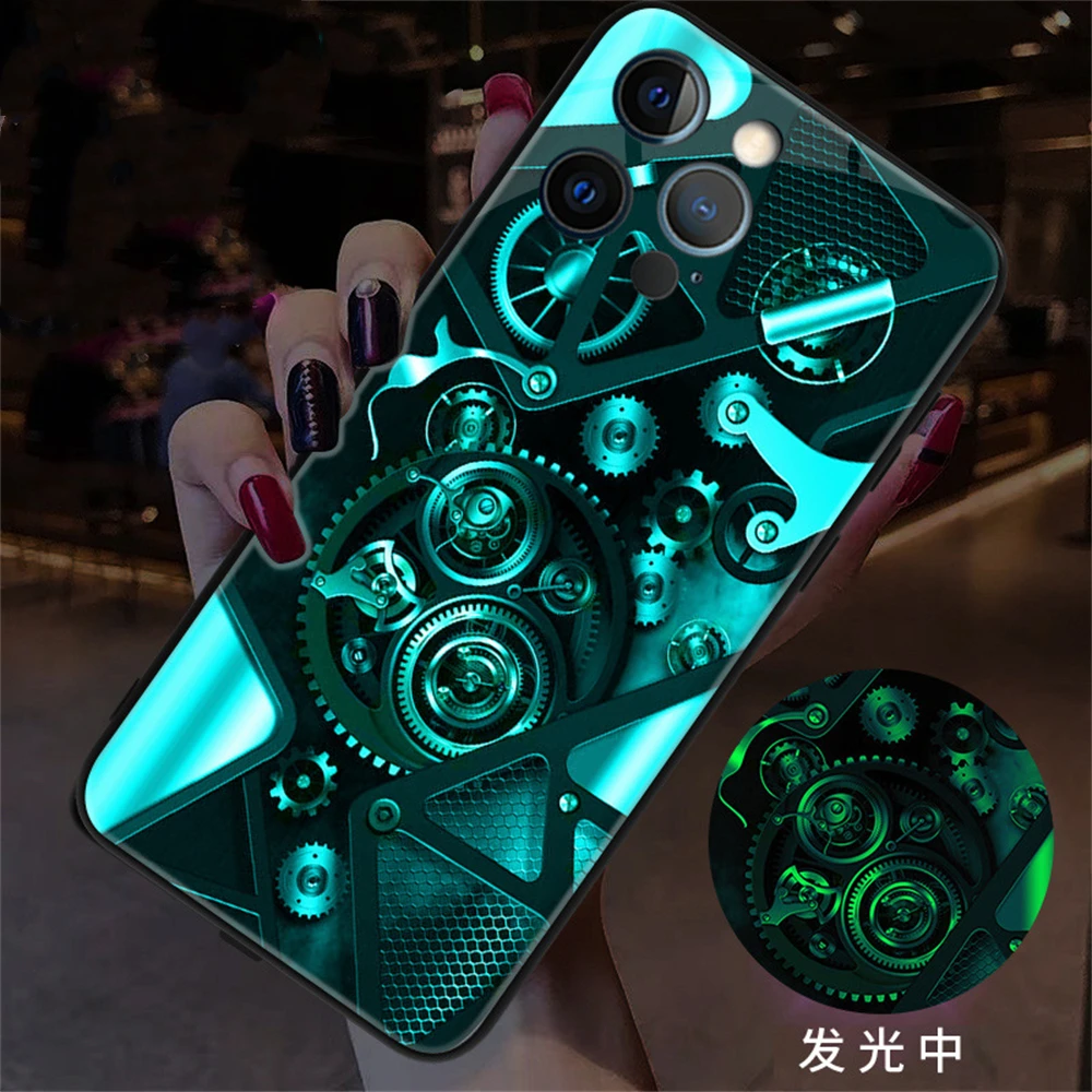 

Чехол для телефона из закаленного стекла с технологией Blue Machinery Smart LED Light Glow для iPhone 16, E, 15, 14, 13, 12, 11 Pro Max XR Plus