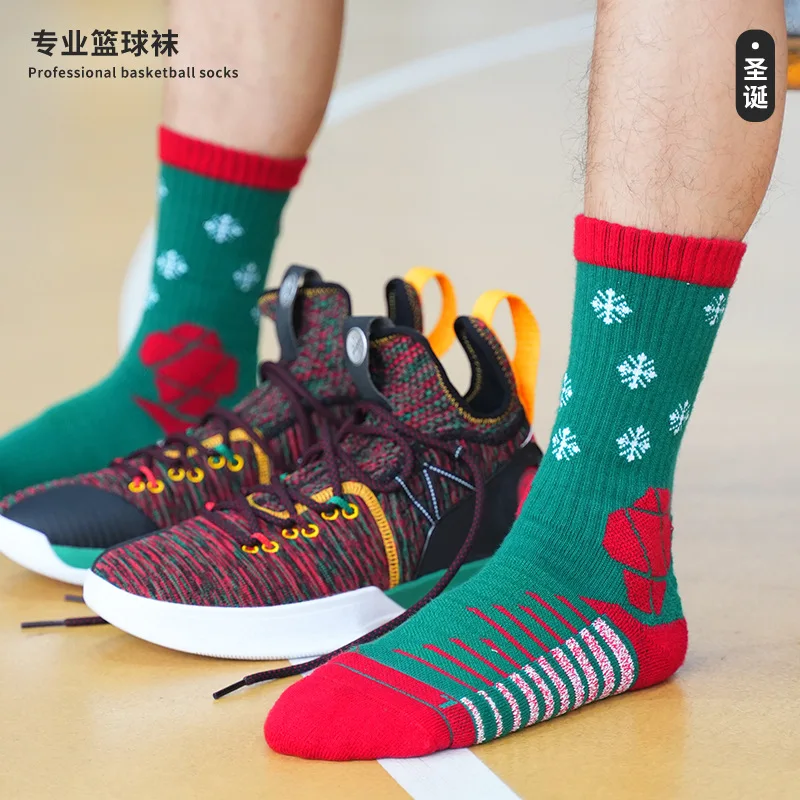 Christmas basketball socks  thick towel bottom long tube American high top professional training sports elite socks