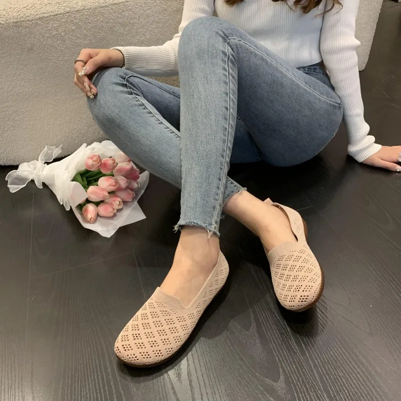 New Summer Mesh Fabrics Breathable Flats Women Shoes Ventilate Lace Leisure Loafers Woman Shoes Comfort Casual Light Sneakers