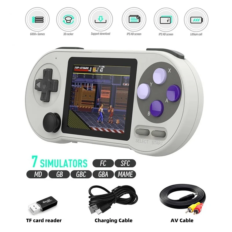 SF2000 3 inch Handheld Game Console Player Mini Portable Game Console Built-in 6000 Games Retro Game Support AV Output