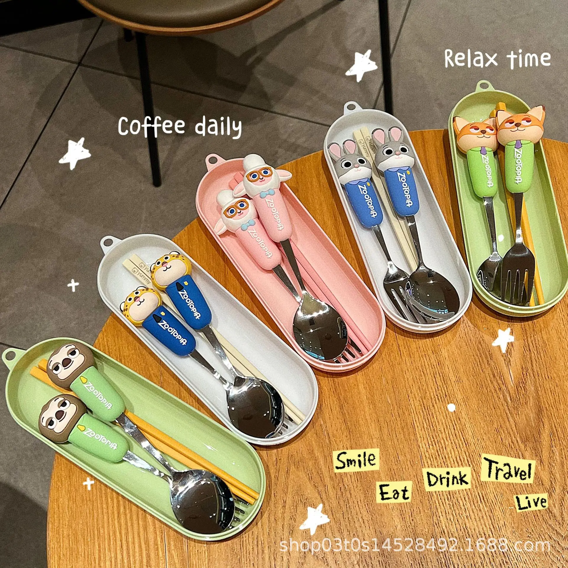 

Zootopia Judy Nick 304 Stainless Steel Spoon Fork Set Household Alloy Chopsticks Soup Spoon Cute Kitchen Utensils