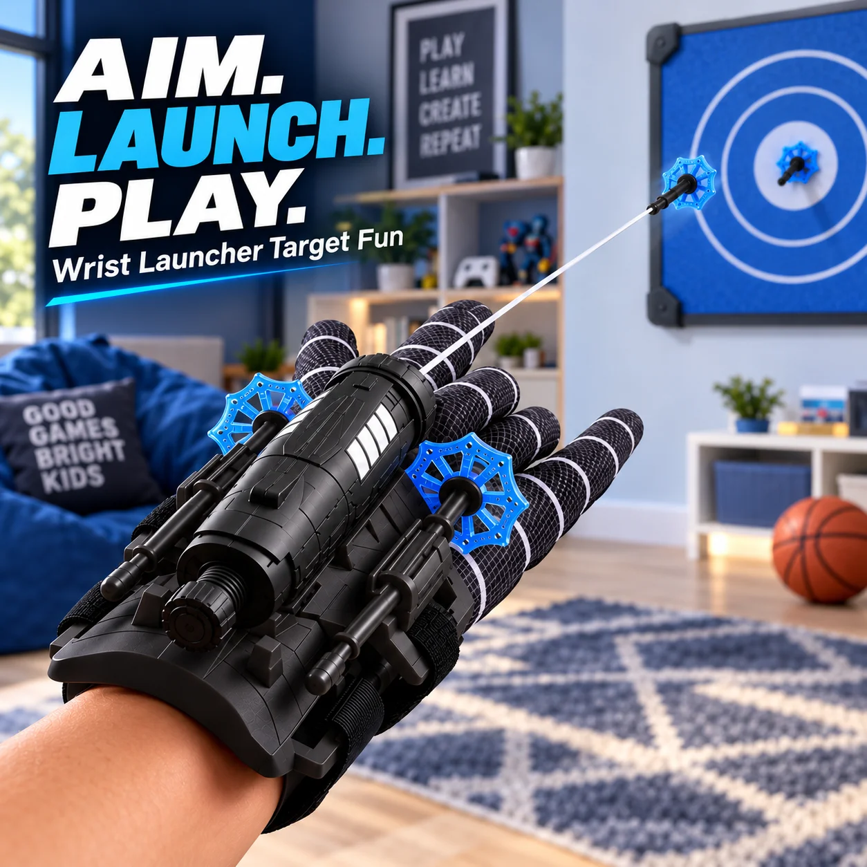 Wrist Launcher Glove Toy, Interactive Suction Cup Dart Launcher with Retractable String for Kids Party Games, ABS Material
