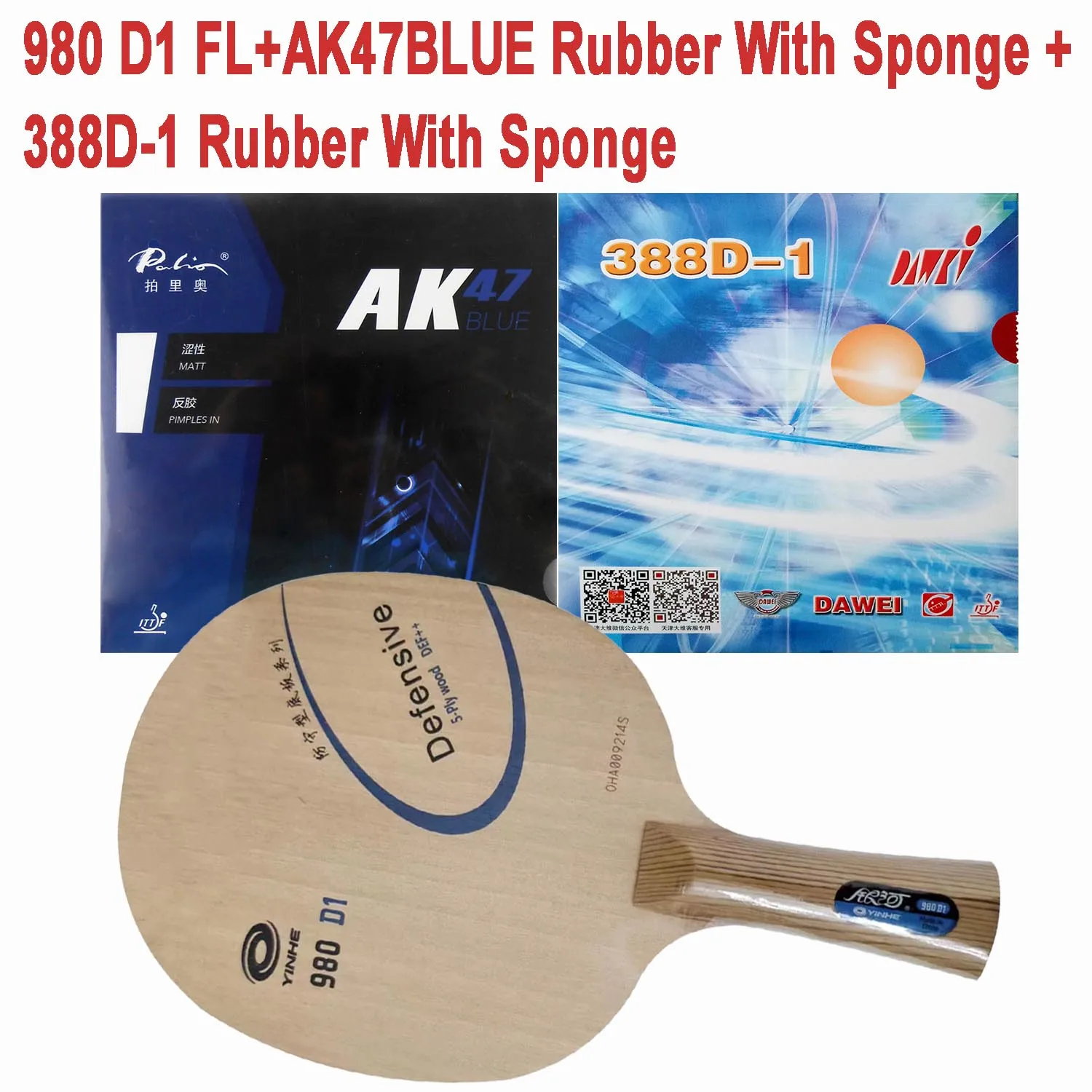 Pro Combo Racket Yinhe 980 D1 Table Tennis Blade with palio AK47 BLUE Matt Pips in and Dawei 388D-1 Pips-Out PingPong rubber