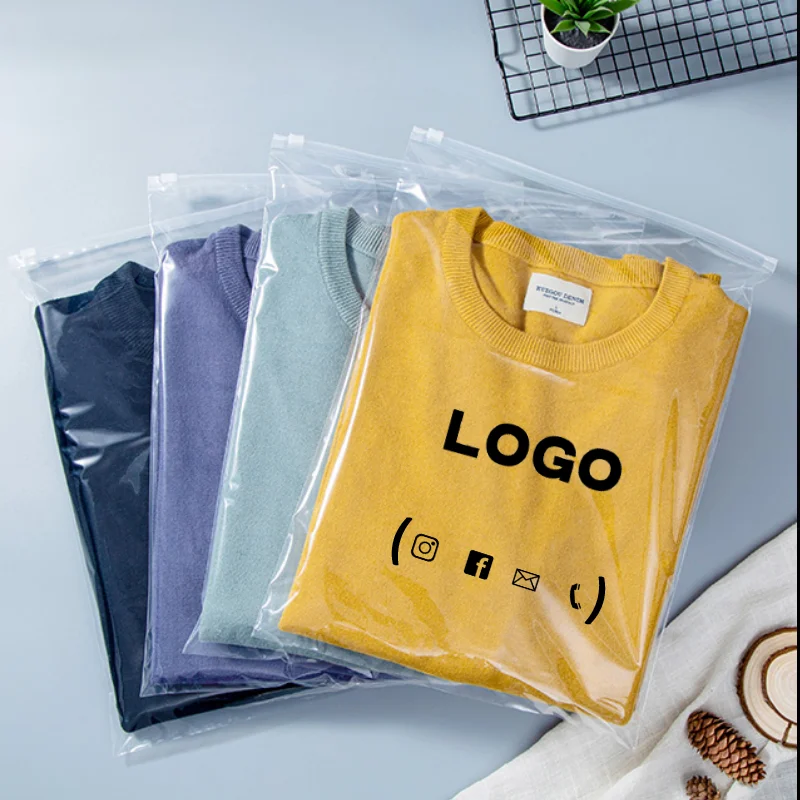 50 stuks dubbelzijdige transparante kledingritszakken PE-verpakkingszakken voor T-shirts, jassen, vrijetijdspakken, aanpasbaar met logo