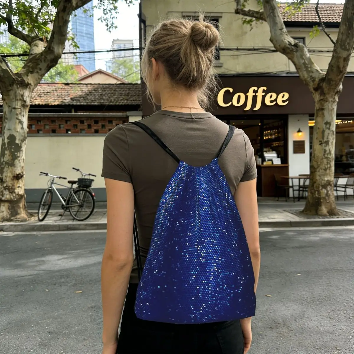 Abstract Cosmic Rain On Blue Blurred Background Backpacks Casual Drawstring Bags Sundries Bag Book Bags for Travel School