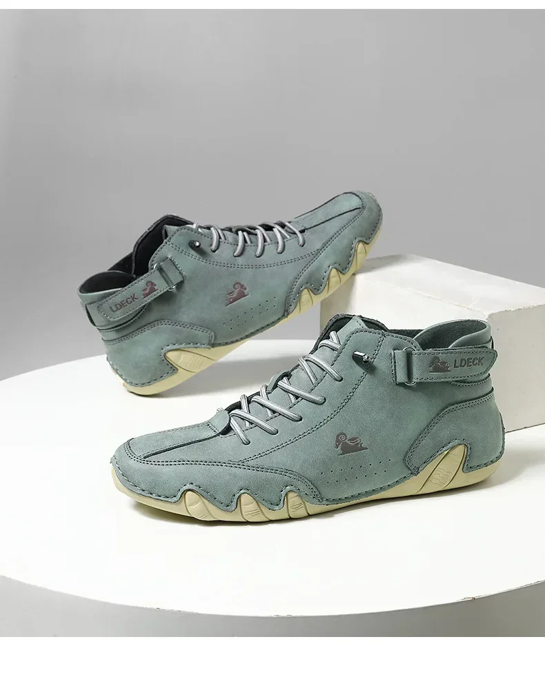 Retro-Herrenstiefel, einfach, vielseitig, wasserdicht, verschleißfest, Wanderschuhe mit weichen Sohlen, atmungsaktiv, bequem, flache Reisestiefel – Detail 5