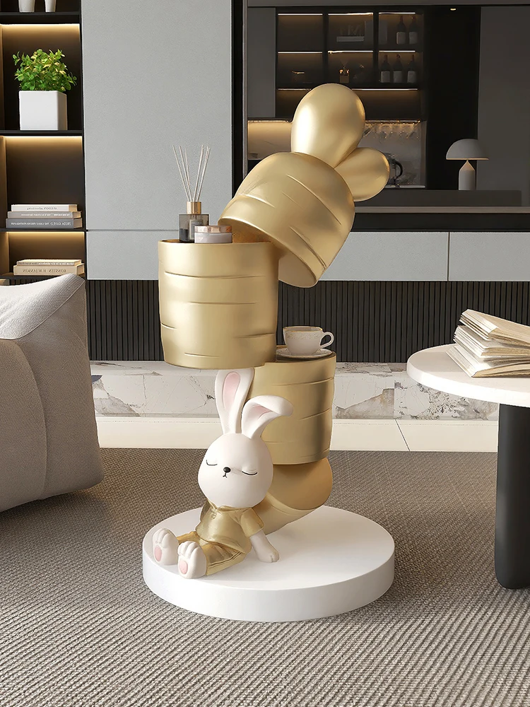 Home Decor Craft Sculpture Carrot Rabbit Statue Storage Rack Floor Ornaments TV Cabinet Sofa Side Table Tray Decor Opening Gifts
