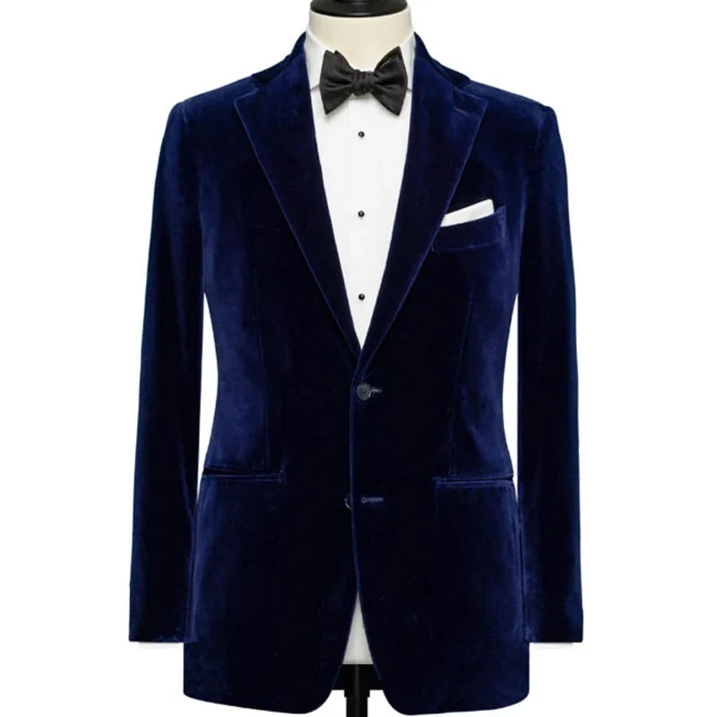 Royal Blue Blazer Single Breasted Notch Lapel Slim Fit Velvet Smoking Jacket Casual Outfits One Piece Coat Daily Men\'s Suits Set