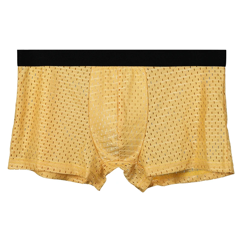 Men's underwear men's ice mesh holes breathable square shorts boys transparent sexy short shorts summer thin