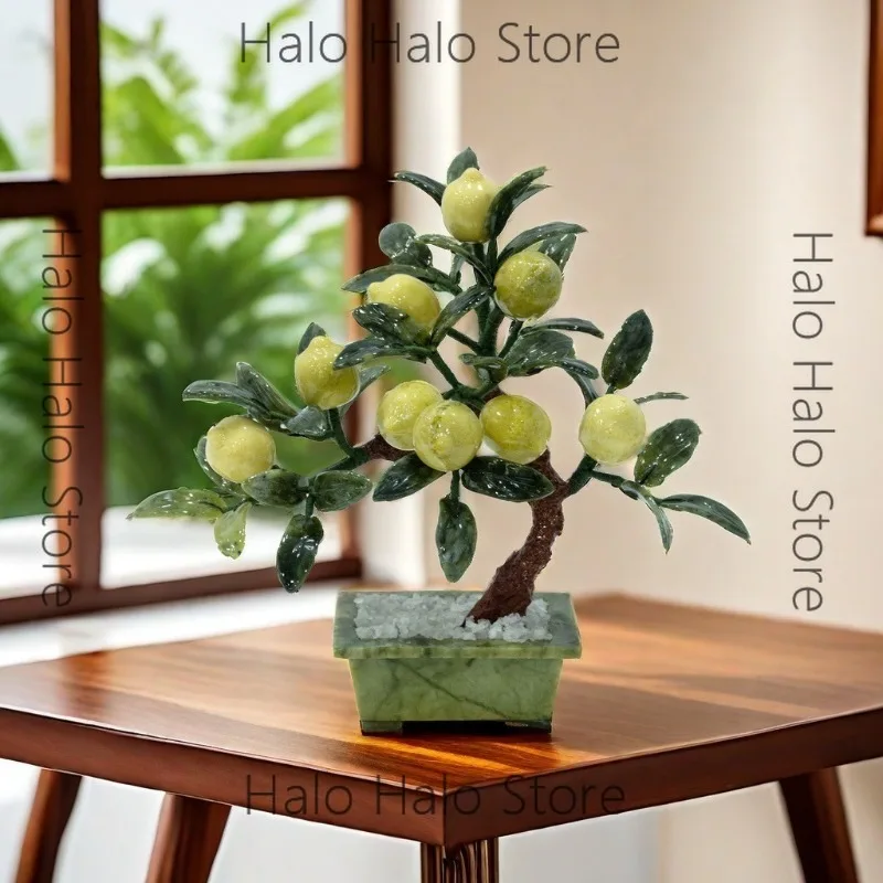 Natural jade, lemon fruit tree, high-end Chinese creative home furnishing, hotel office entrance decorative jade ornament