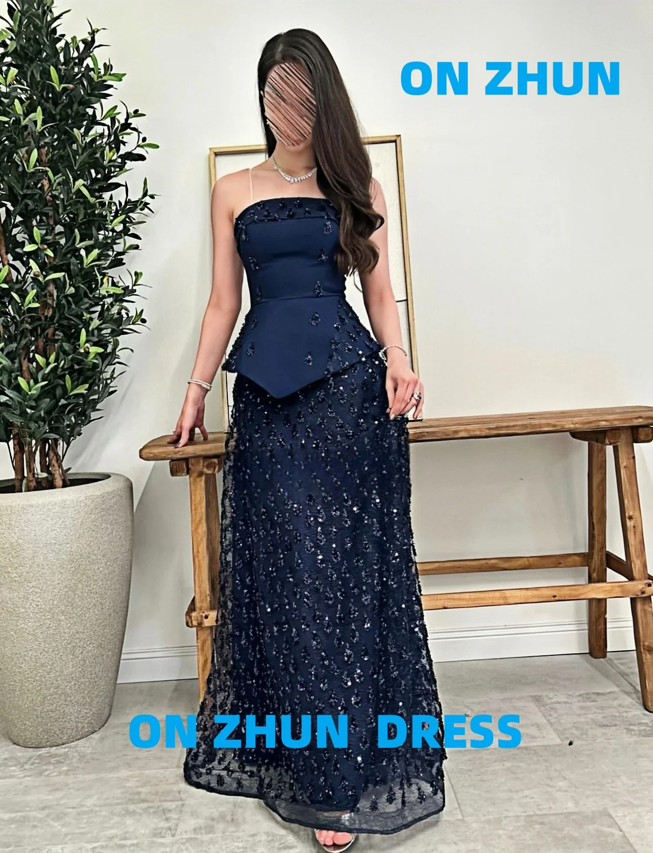 맞춤형 스트랩리스 민소매 A라인 화려하고 고급스러운 이브닝 드레스 여성 이브닝 드레스 모던 이브닝 드레스