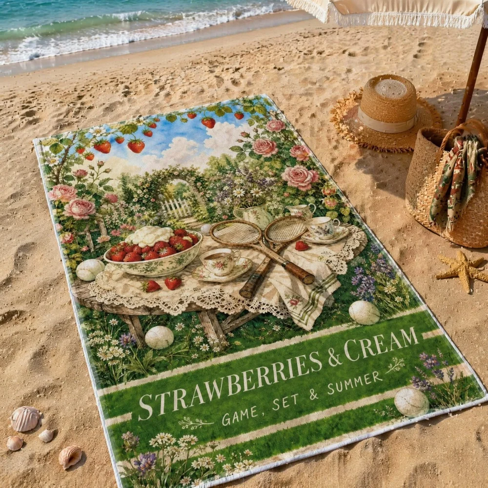 Vintage Garden Floral Round Sphere Print Quick Dry Microfiber Beach Towel Large Sand Resistant Absorbent Summer Travel Towel