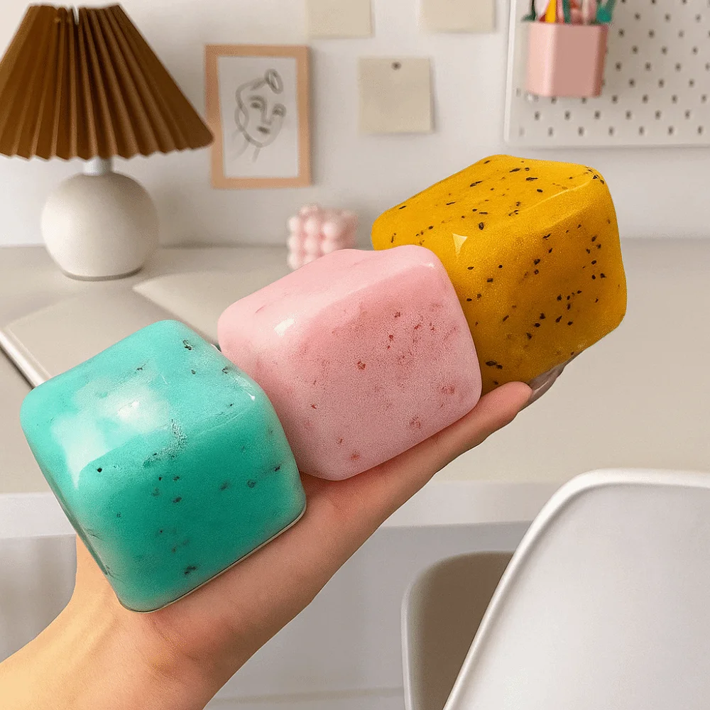 Serie de bloques de yogur de hielo y arena, juguetes para apretar, interesantes y creativos, juguetes para apretar de rebote lento, dibujos animados TPR