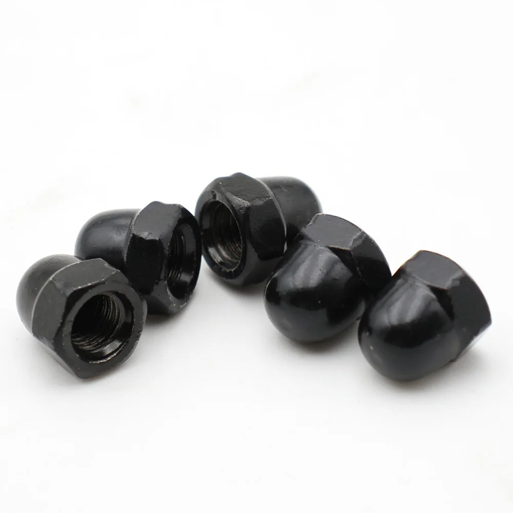 5-20pcs M3 M4 M5 M6 M8 M10 M12 Black Carbon Steel Metric Acorn Nuts Crown Hex Nuts Domed Cap Nuts