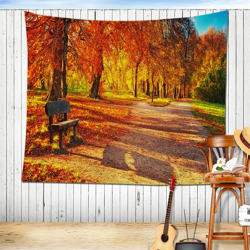 Tapestry Romantic Autumn Landscape Forest Fallen Leaves Home Tapestry for Bedroom Living Room Backdrop Aestheticism Decorations