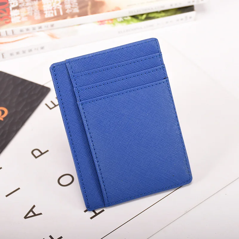 Ultra Thin Short RFID Credit Card Holder Saffiano Genuine Leather Small Card Cover Double Side Driving License Card Case