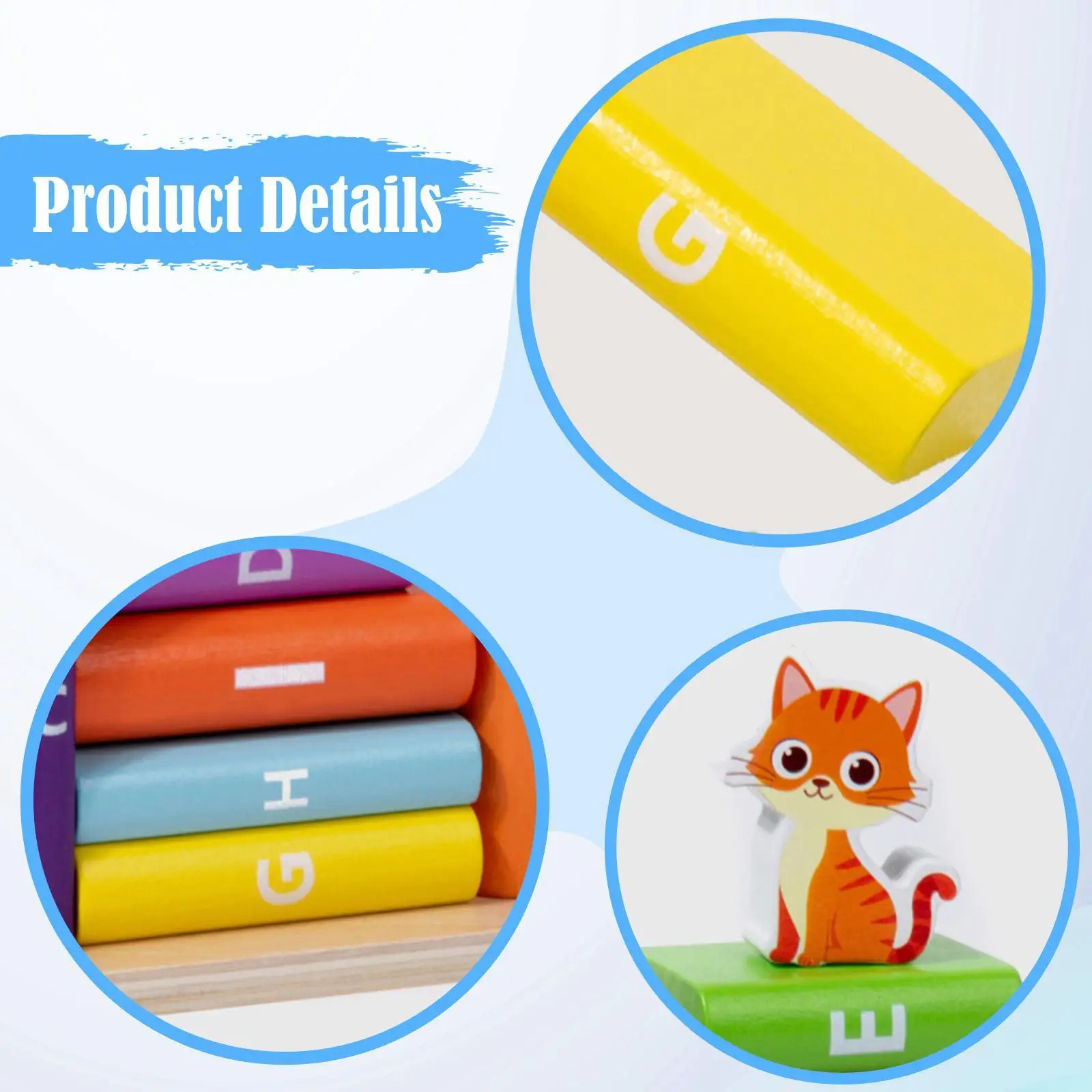 Conjunto de blocos de madeira com gatinho, jogo de habilidade motora fina, blocos de empilhamento educacionais, brinquedos de classificação de forma de cor para contar crianças