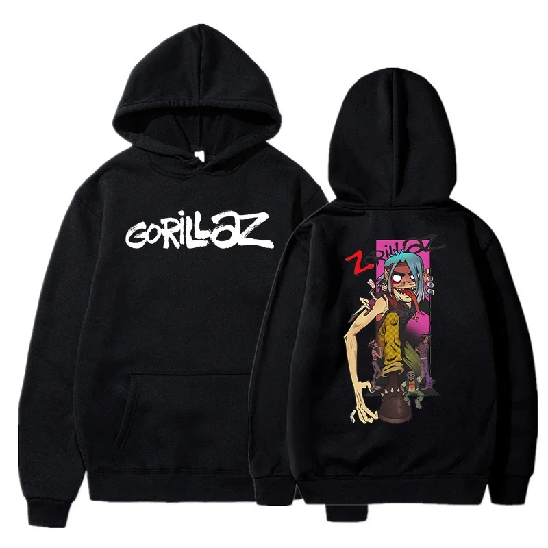 سترة بغطاء للرأس للنساء والرجال مطبوعة من Gorillaz بلوفرات للخريف والشتاء بأكمام طويلة وفضفاضة وناعمة معطف ملابس الشارع