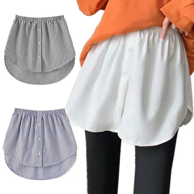 Adjustable Women's Mini Skirts Fashion Women Versatile Shirt Sweater Skirt Overlay Bottom Half and Plaid Fake Hem