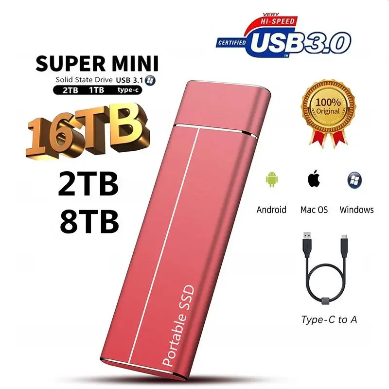 New 2TB High-speed USB3.0 Portable SSD 4TB 8TB 16TB 32TB 64TB External Solid State Hard Drive Mobile SSD 1TB For Laptops