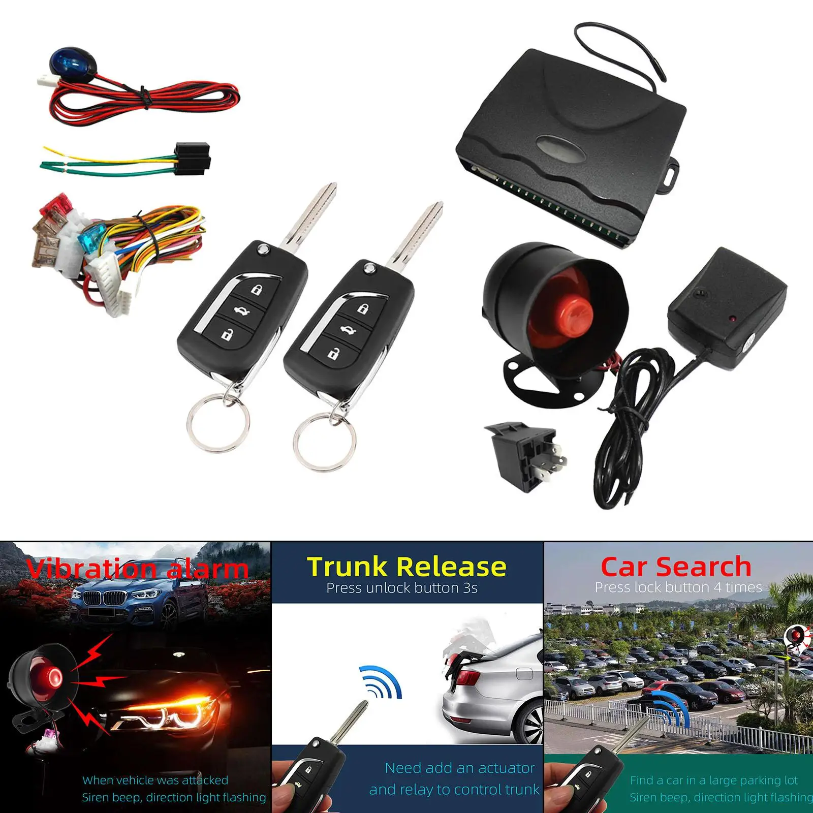 

1 Way Remote Start and Keyless Entry System Car Alarm Security System with Shock Sensor