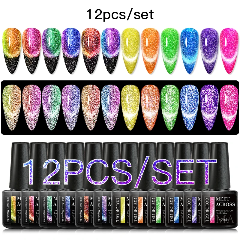 MEET ACROSS 12 TEILE/SATZ Aurora Katze Magnetische Gel Nagellack Moonligh Magnetische Semi Permanent Soak Off Nail art Gel Lack Kits