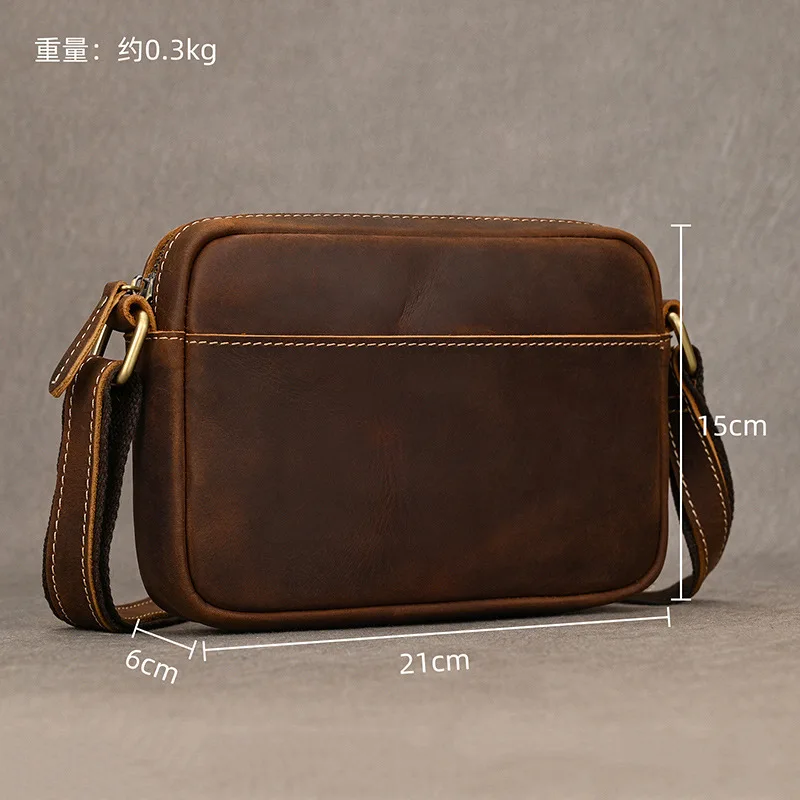 حقيبة كتف واحدة مربعة أفقية من الجلد الطبيعي للرجال، حقيبة كروس خفيفة الوزن، حقيبة سفر للرجال #3