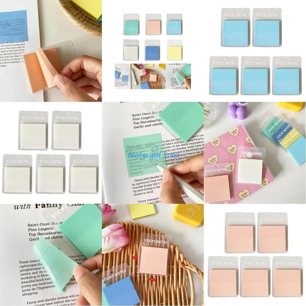 

C7AB 5 Pcs Waterproof Self-Adhesive Note Pads Translucent Sticky Notes for School