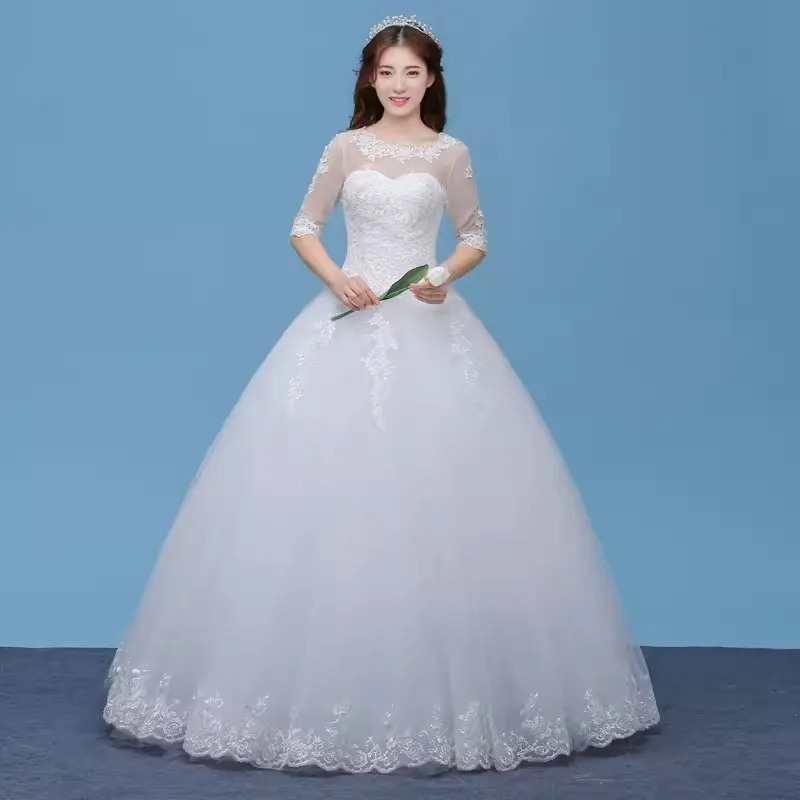 MDYS- A855#Korean Round Neck Floor-Length 2024 New Summer Bride Wedding Dress Wholesale Cheap Free Custom Large Size From China