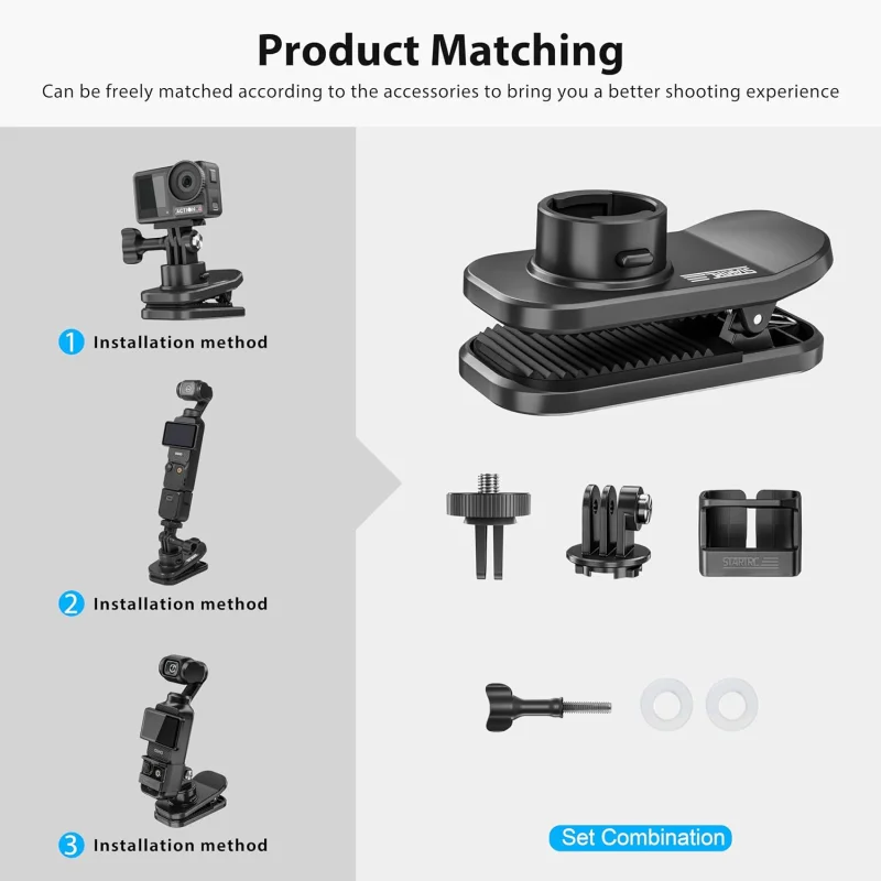 STARTRC مناسب لملحقات الكاميرا الرياضية ذات المشبك العالمي DJI Pocket3/Action5 للكاميرا الرياضية ذات التوسع المغناطيسي