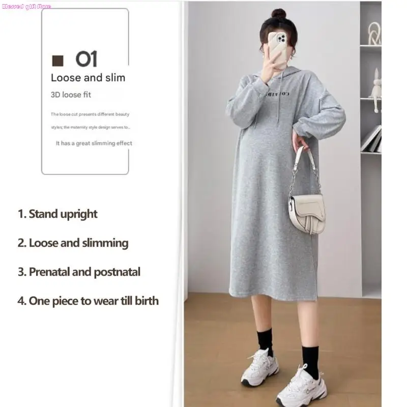 D0JC الأمومة صوف مبطن مقنعين البلوز هوديي فستان للنساء الحوامل في الهواء الطلق الخريف الشتاء الدفء ومريحة