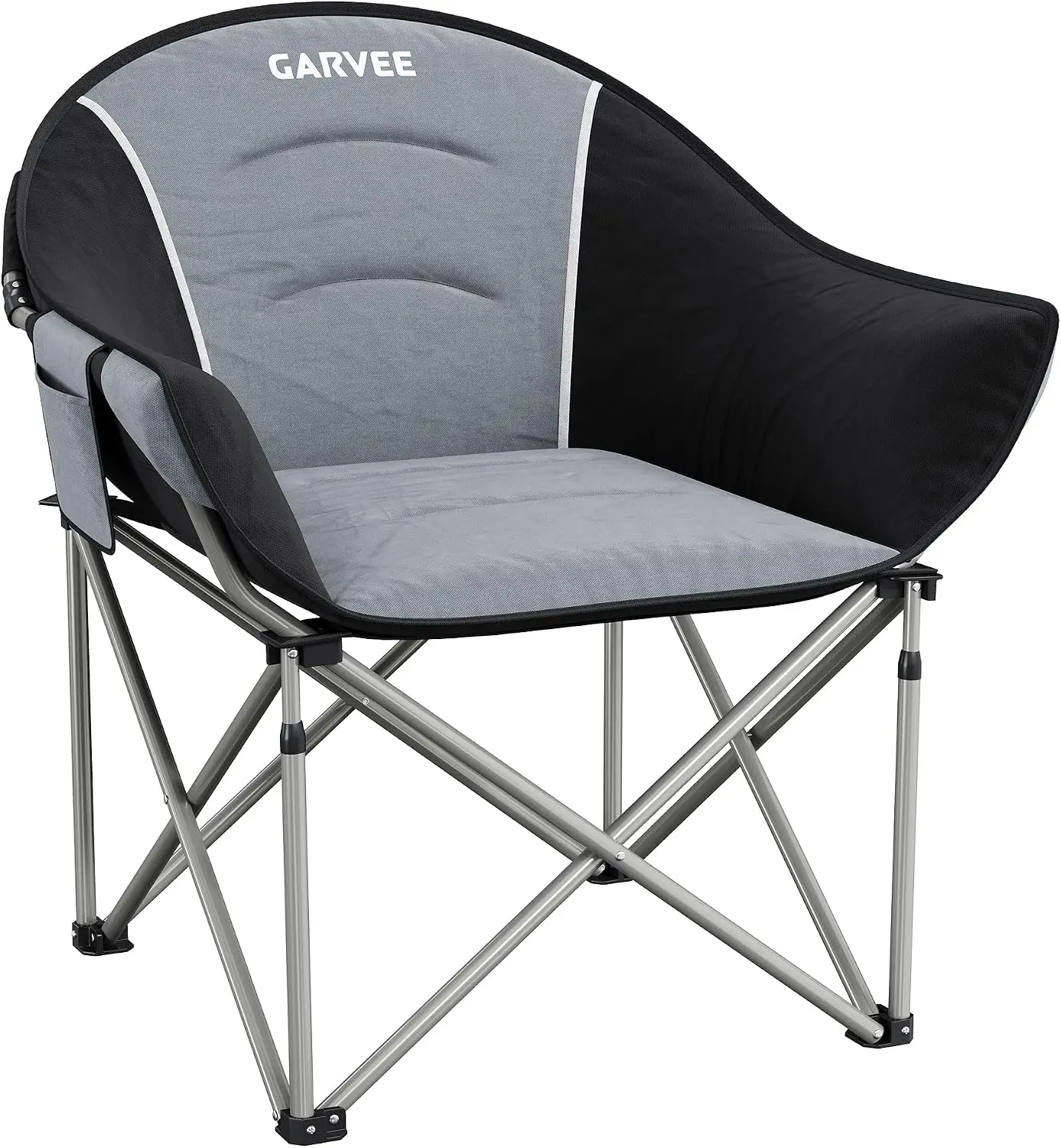 Oversized Padded Camping Chair for Adults – Supports 450 lbs, Foldable Lawn Chair with Side Pocket & Cup Holder, Ultra-Thick Comfy Cushion for Camping, Fishing, Sports & Garden