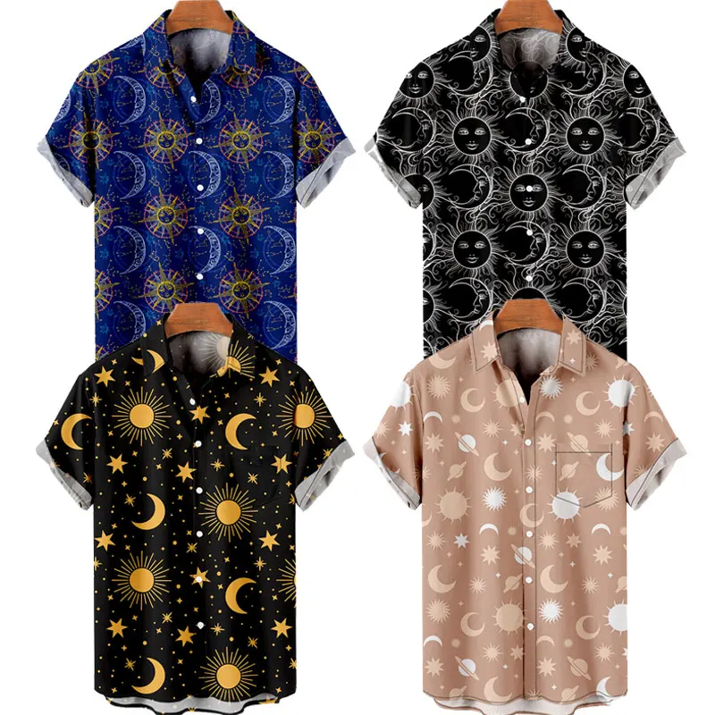 

Men's Hawaiian T-Shirt Y2K Hombre Fashion Hawaiian Shirt Sun Moon 3D Printed Comfortable Casual Short Sleeve Beach Oversized Clo