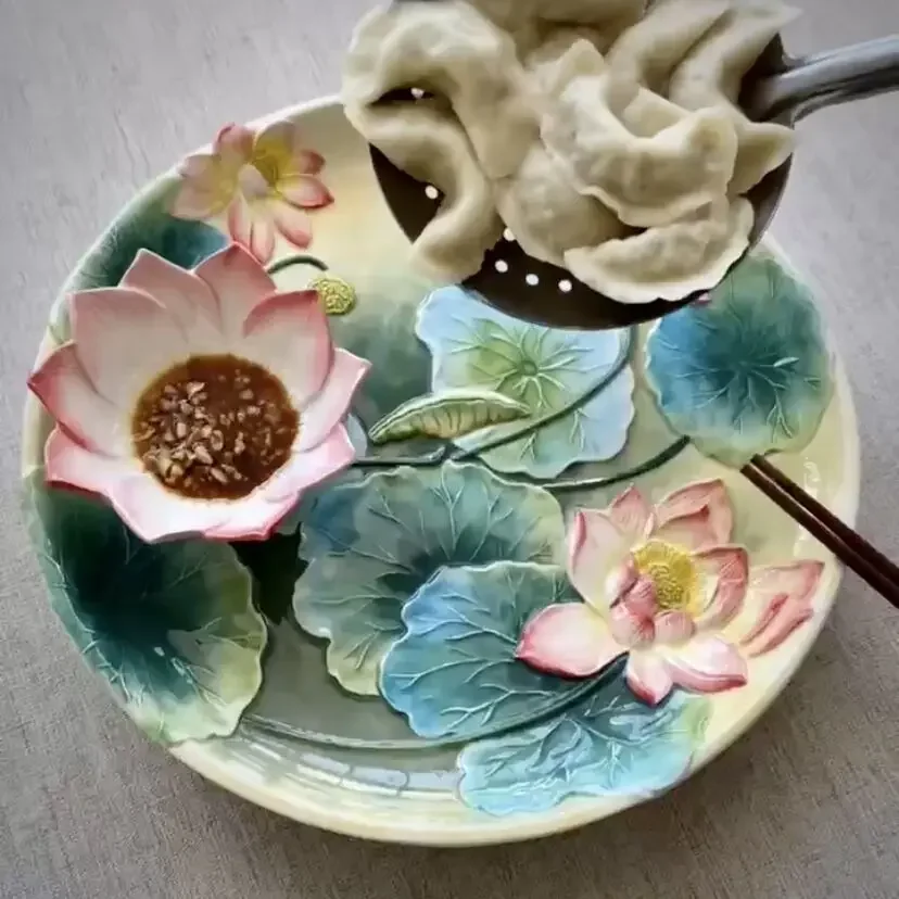 

Exquisite Ceramic Sauce Tray Under Glaze Painting Dumpling Plate Creative Lotus Dim Sum Dish Versatile Scene Dinner Ware